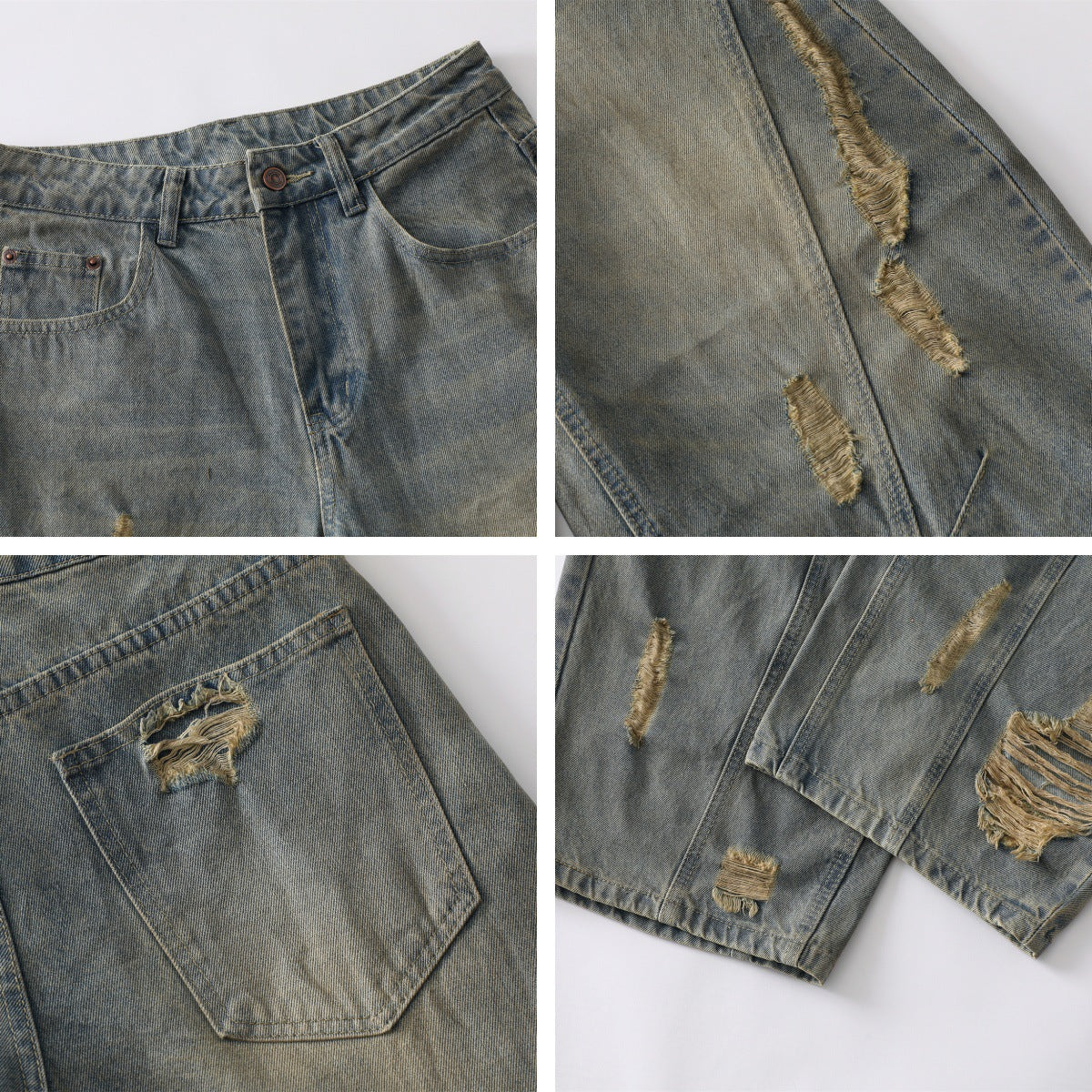 Bermuda “Vintage Scratch” denim lavato e distressed