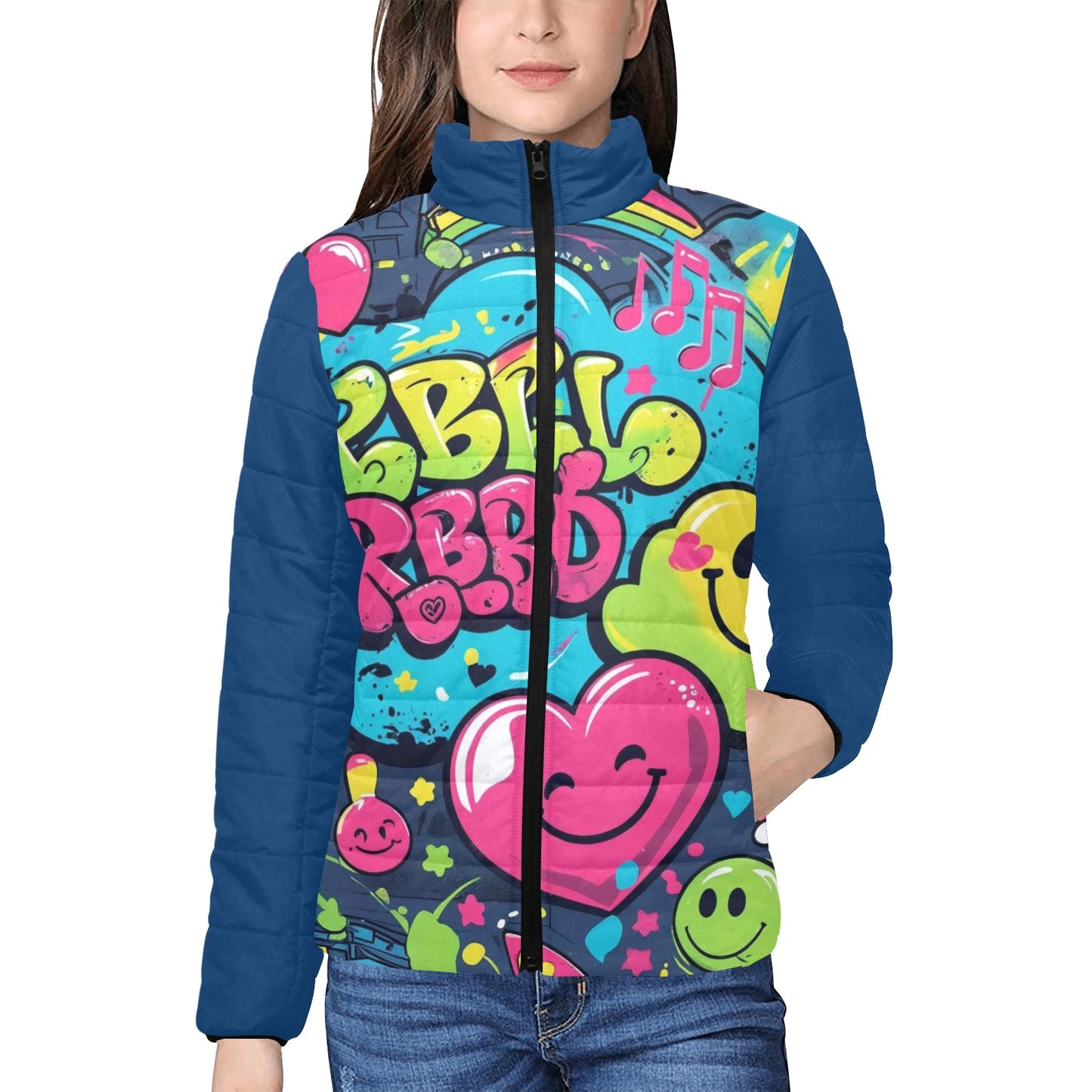 Giacca imbottita donna Viber City “Emotion Happiness” colletto rialzato multicolor