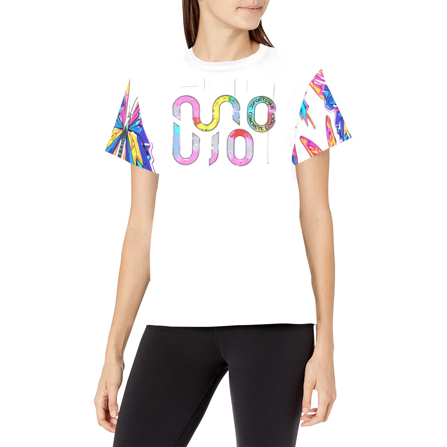 T-shirt donna Concrete Echoes “Wings of Noise” – Logo Centrale e Farfalle 3D | JSHUB