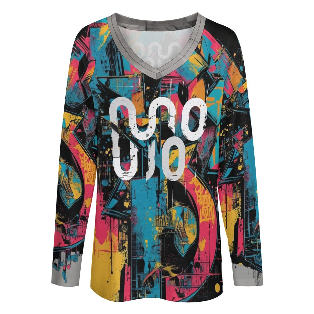 T-shirt donna lunga V-neck “Visual Riot” – Concrete Echoes | JSHUB