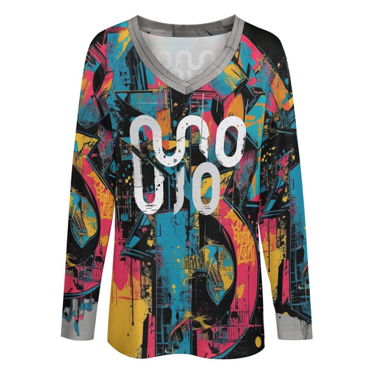 T-shirt donna lunga V-neck “Visual Riot” – Concrete Echoes | JSHUB