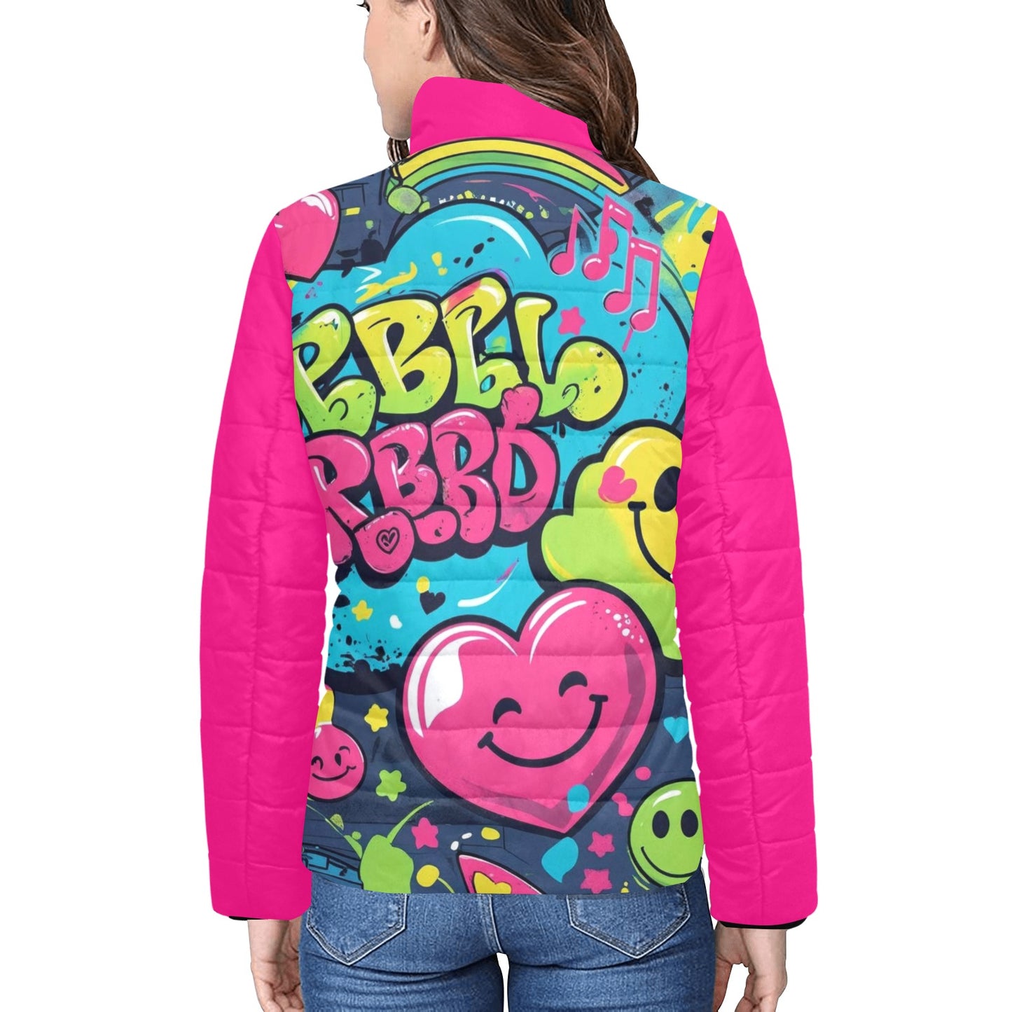 Giacca imbottita donna Viber City “Emotion Happiness” colletto rialzato multicolor