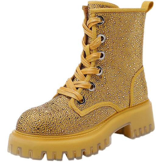 Stivali donna Shine Riot – Martin Boots con Strass e Tacco Bold