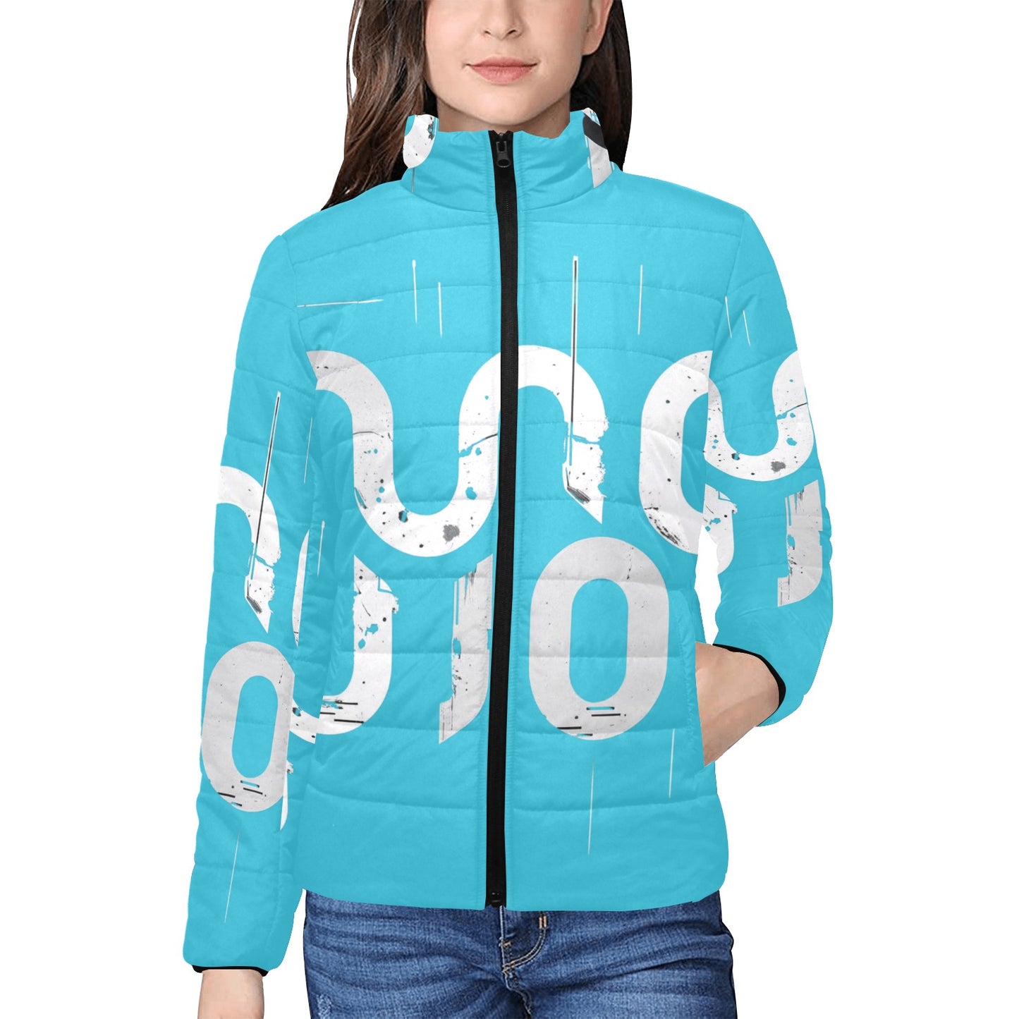 Giacca imbottita donna Dark Turquoise Concrete Echoes “Urban Static” colletto rialzato