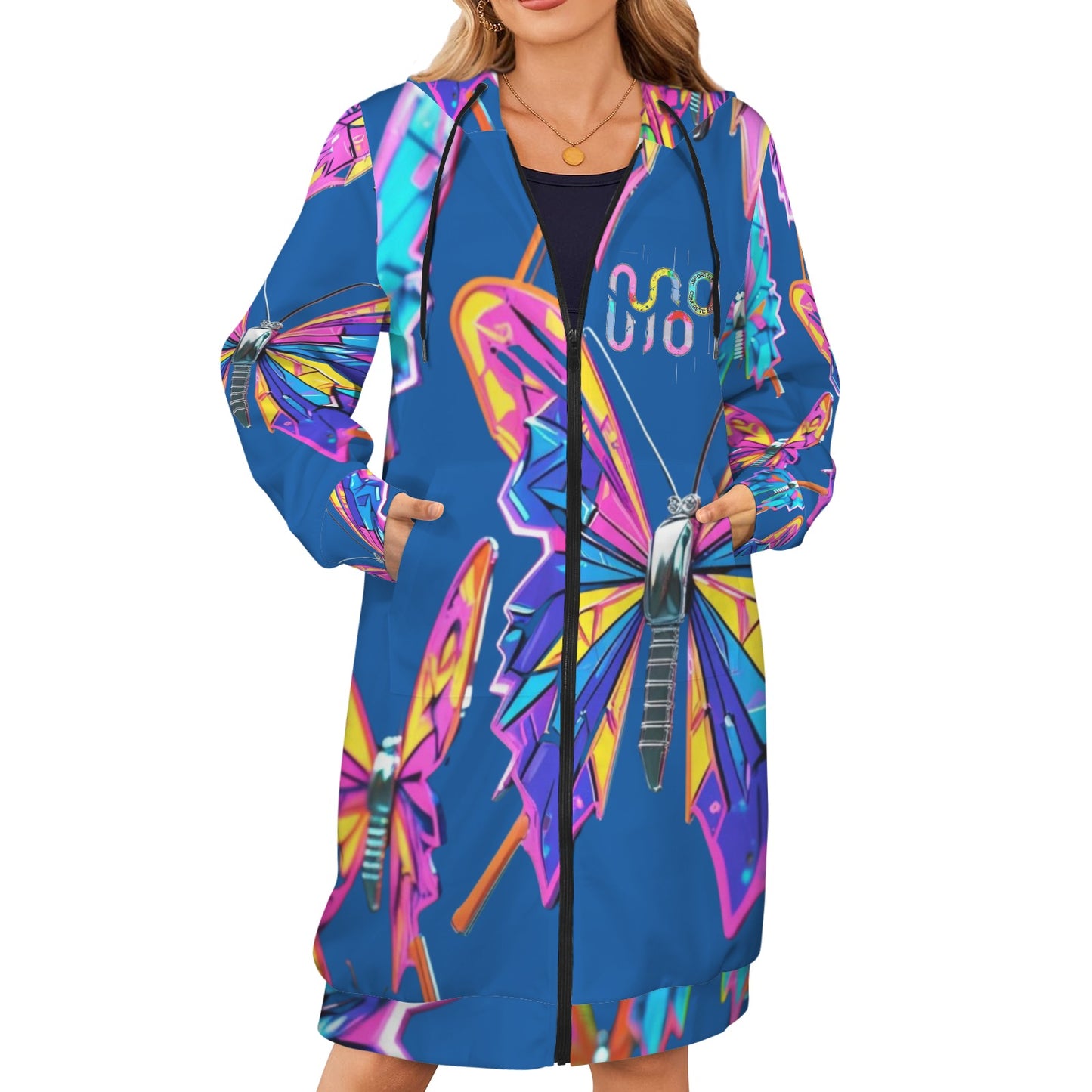 Giacca felpa donna con cappuccio e zip Wings of Noise stampa all-over – 10 varianti colore
