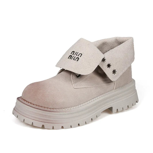 Stivali Stringati con Plateau Punta Tonda