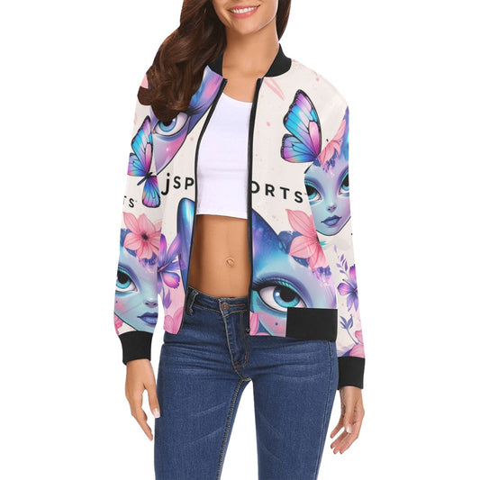Bomber donna Dreamskin farfalle e visi alieni con dettagli neri