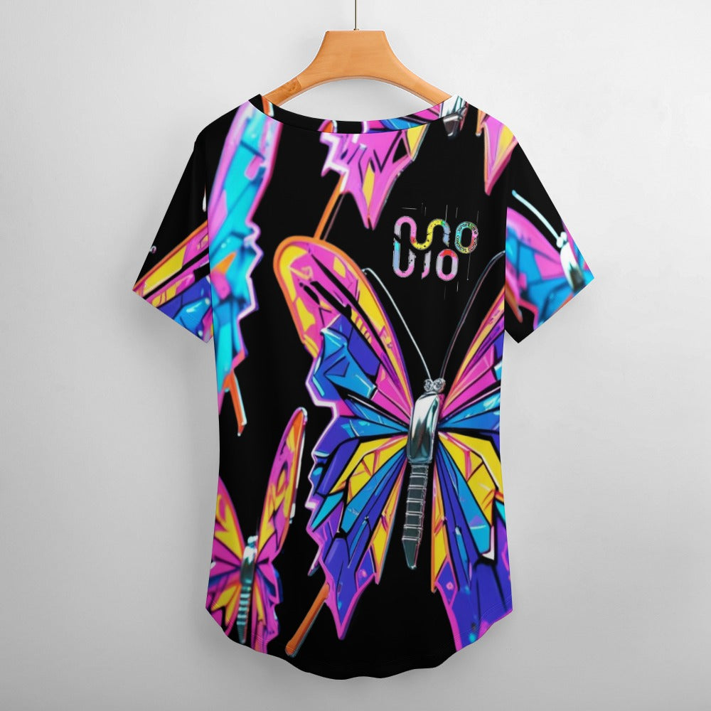 Maglietta donna Wings of Noise scollo a V stampa all-over – 8 varianti colore