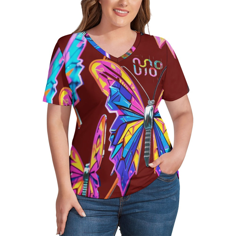 Maglietta donna Wings of Noise scollo a V stampa all-over – 8 varianti colore