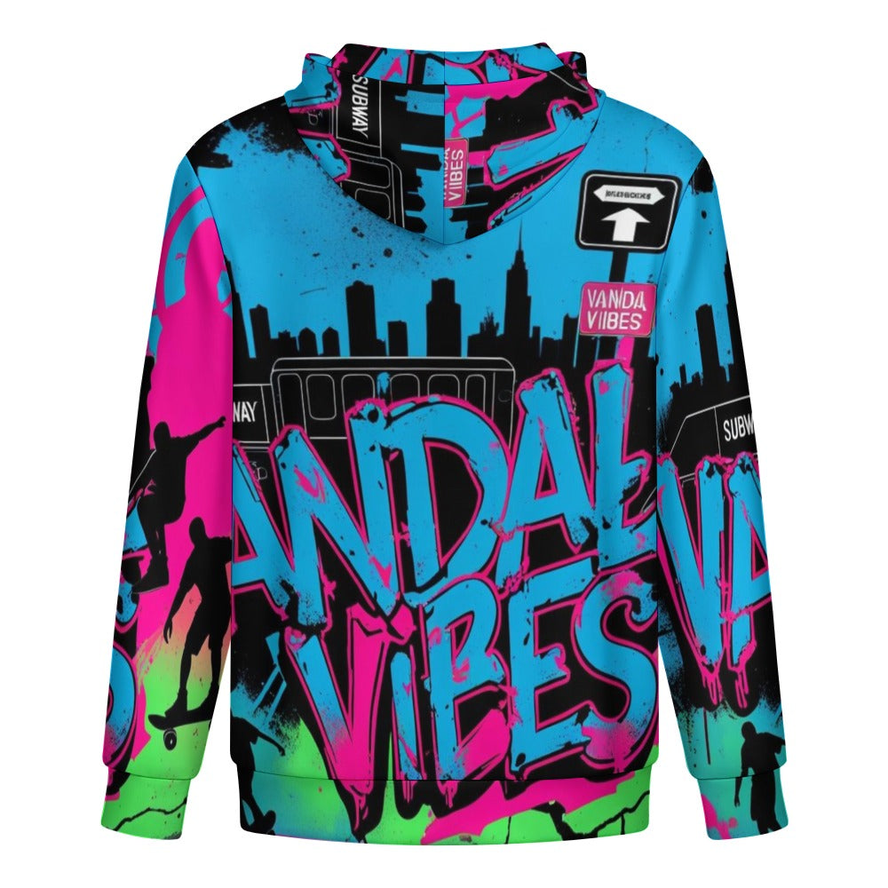 Felpa Vandal Shield con zip e cappuccio – Urban Oversize Uomo