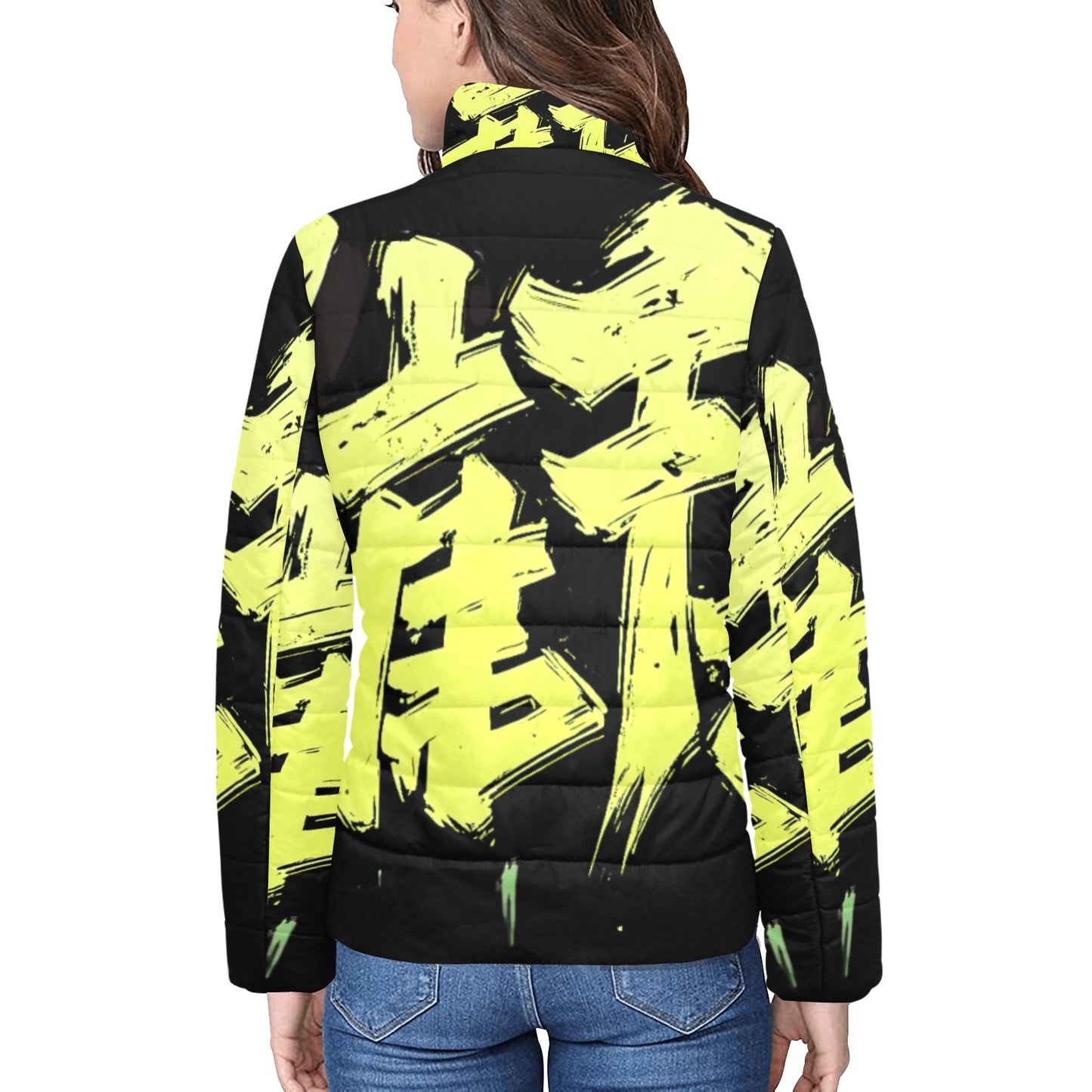 Giacca imbottita donna momo bloom nera con inserto giallo