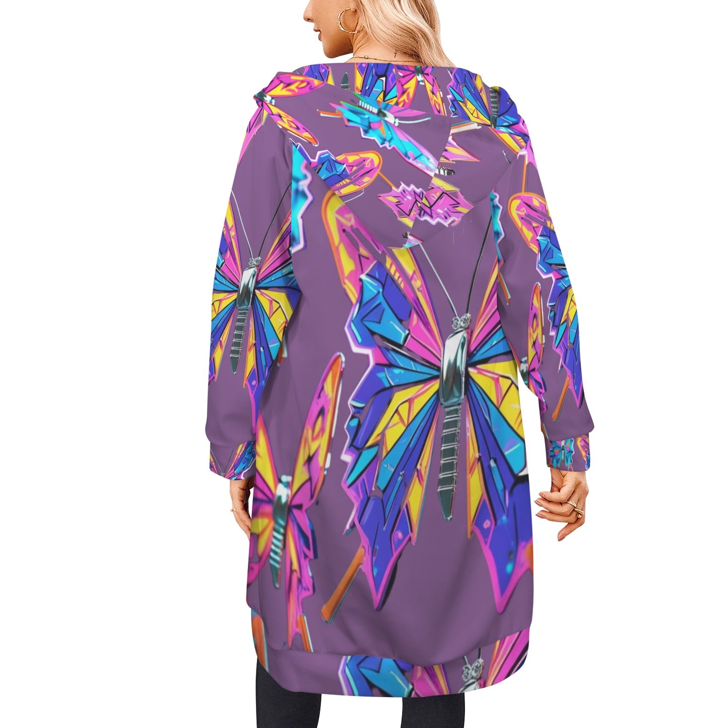 Giacca felpa donna con cappuccio e zip Wings of Noise stampa all-over – 10 varianti colore