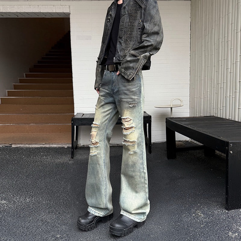 Jeans vintage strappati a gamba dritta ampia