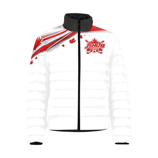 Giubbotto Imbottito Uomo JSHUB Canada Ispirato ai NationWinter 2026 – Bomber Bianco con Inserti Rossi