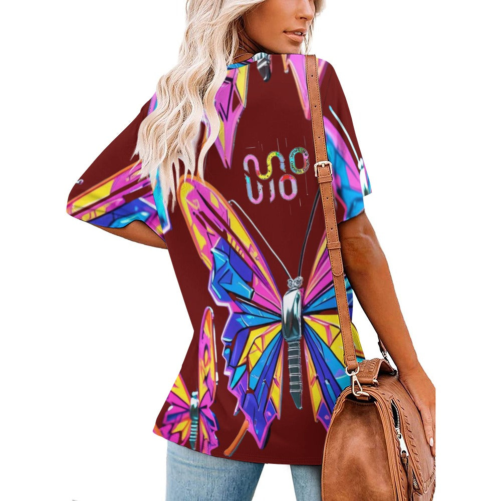 Maglietta donna Wings of Noise scollo a V stampa all-over – 8 varianti colore