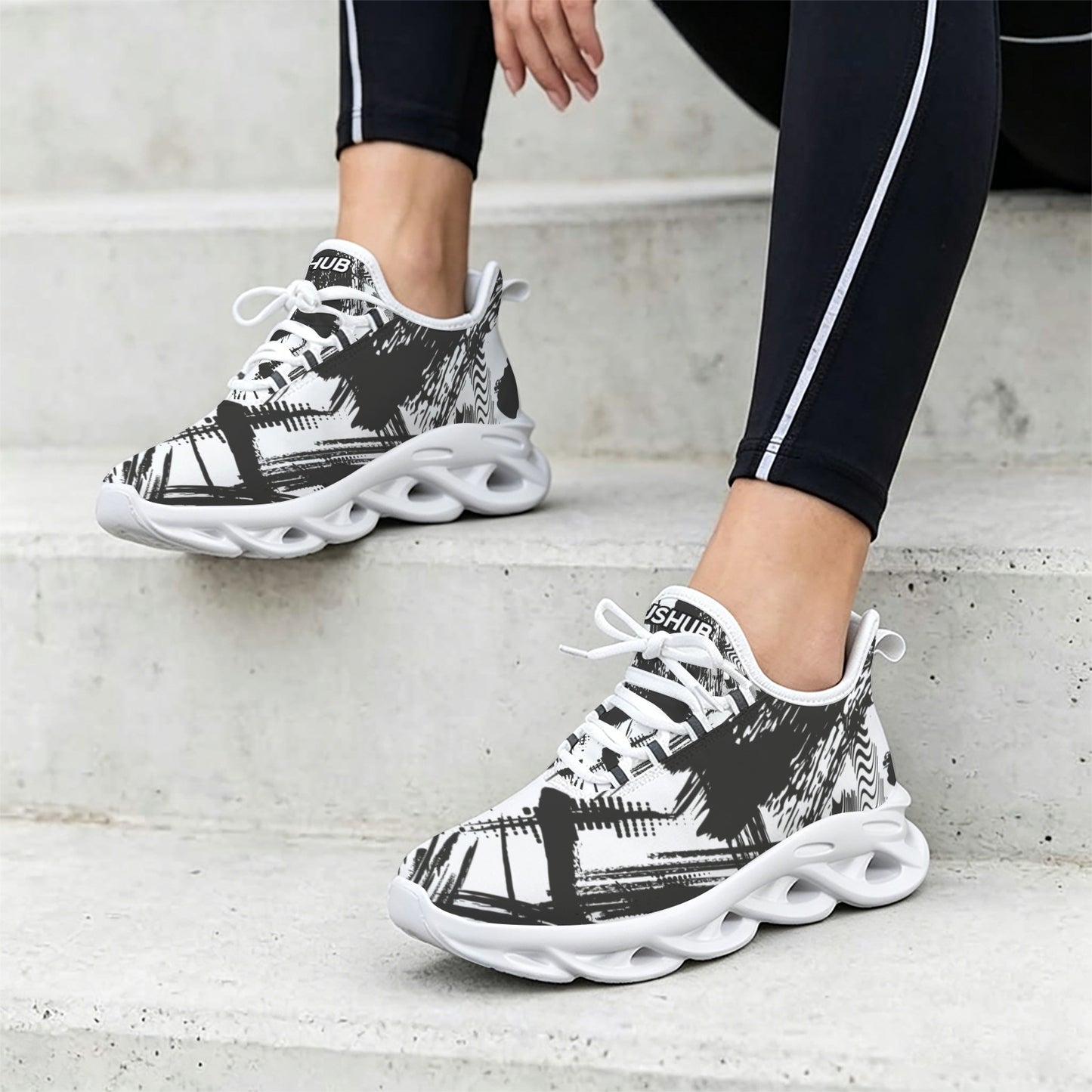 Sneakers Donna JSHUB LunaFlow Ink Motion – Design Astratto Bianco e Nero, Leggere e Traspiranti con Suola EVA