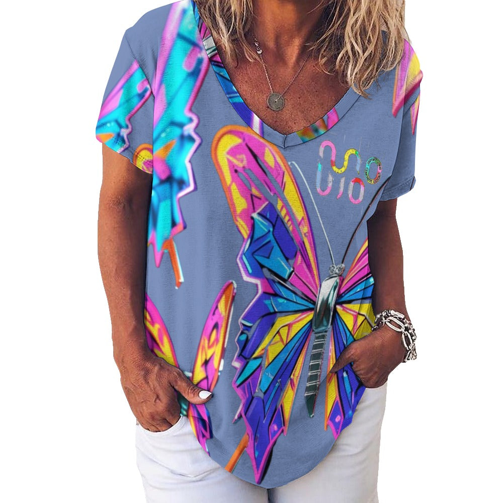 Maglietta donna Wings of Noise scollo a V stampa all-over – 8 varianti colore