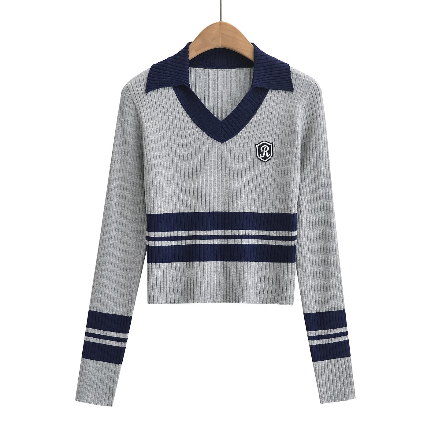 Maglione Unisex Streetwear a Righe Scollo V in Viscosa