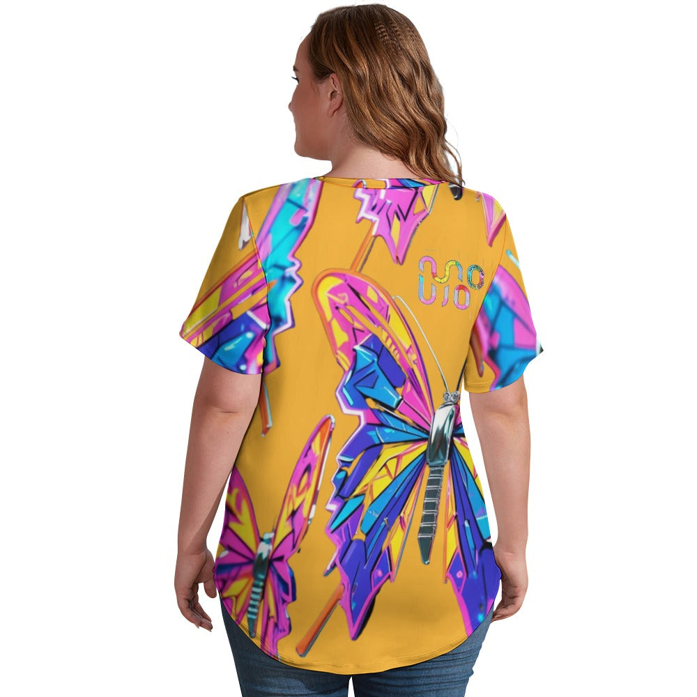 Maglietta donna Wings of Noise scollo a V stampa all-over – 8 varianti colore