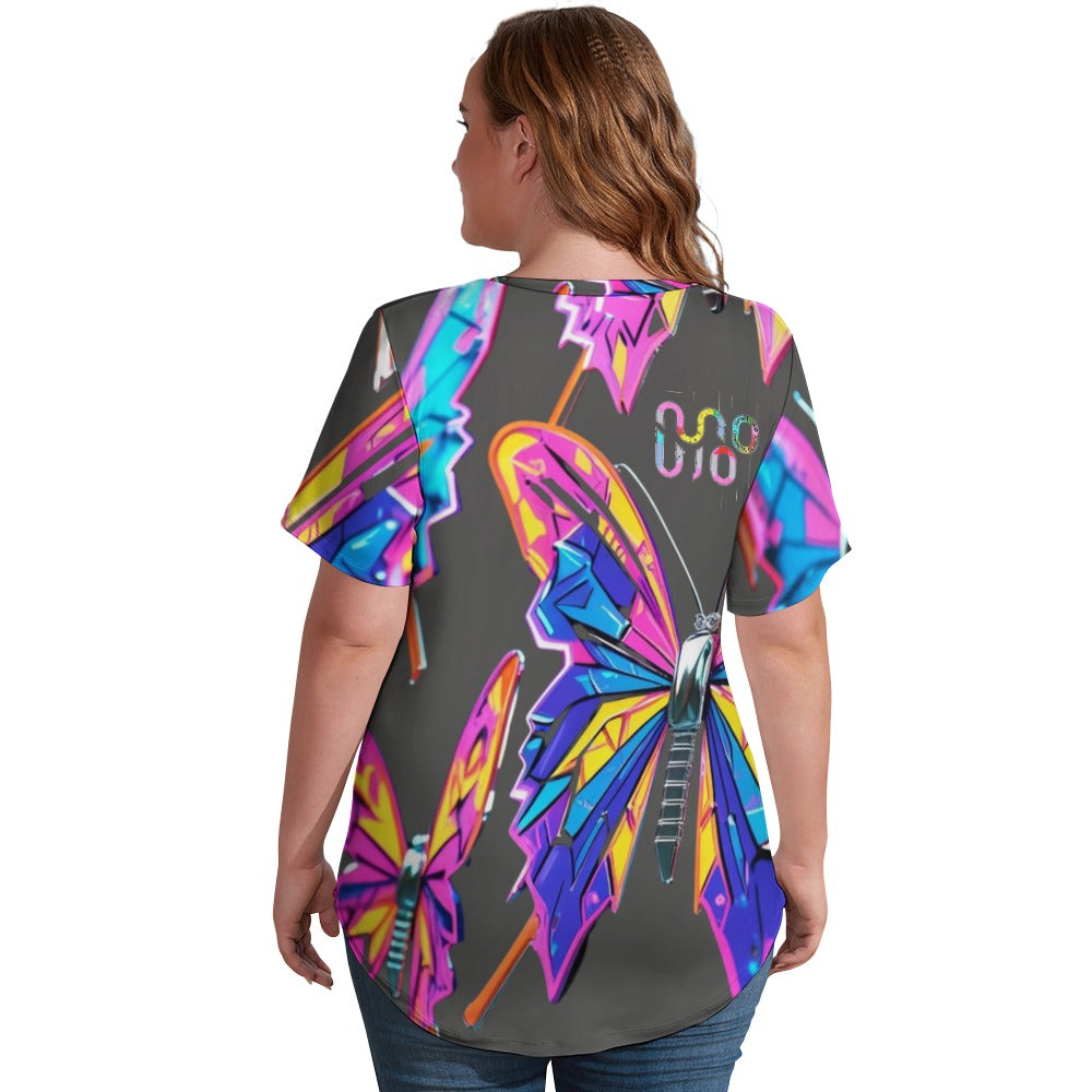 Maglietta donna Wings of Noise scollo a V stampa all-over – 8 varianti colore