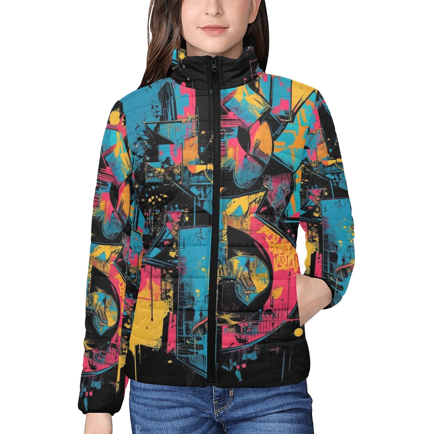 Giacca imbottita donna Concrete Echoes “Visual Riot” colletto rialzato