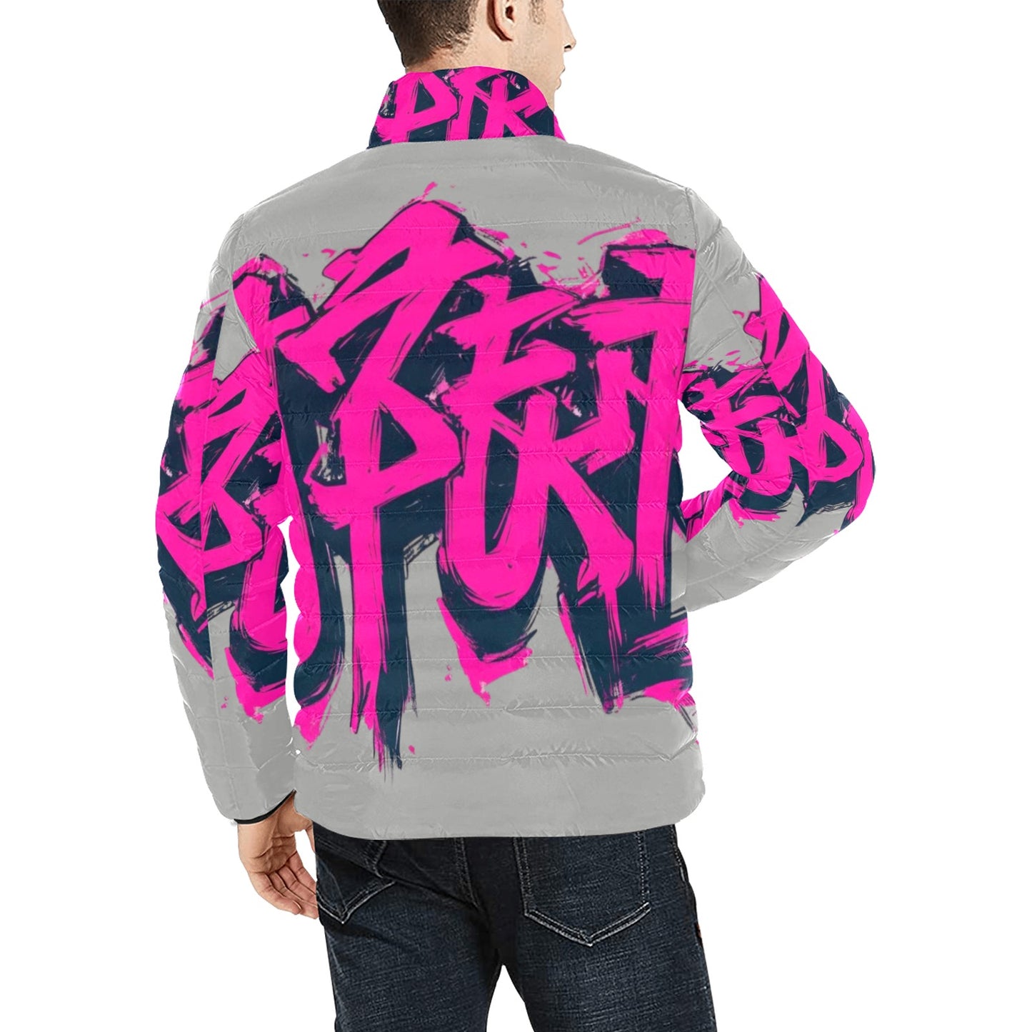 Giacca Bomber Uomo Collezione JSports Momo M07 Grigio Melange e Fucsia JSHUB – Base Grigio Melange con Stampa All-Over Fucsia Contornata da Sfumature Scure
