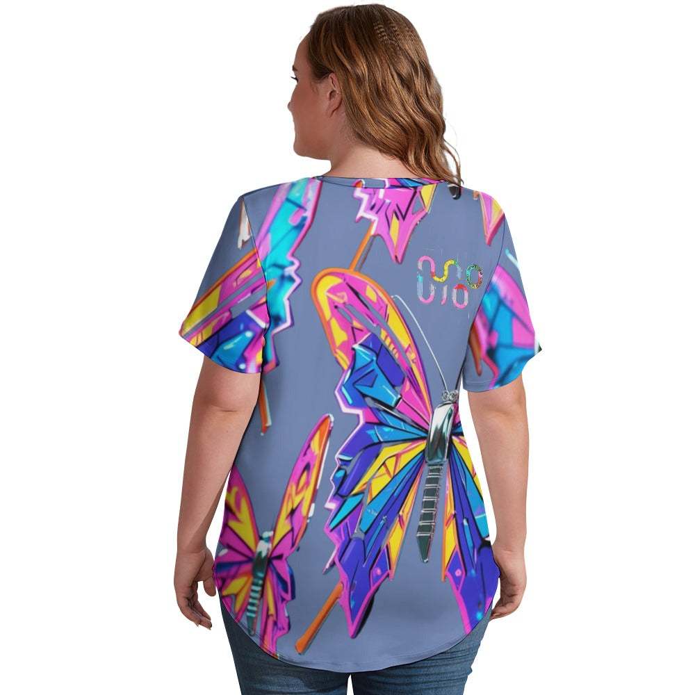 Maglietta donna Wings of Noise scollo a V stampa all-over – 8 varianti colore