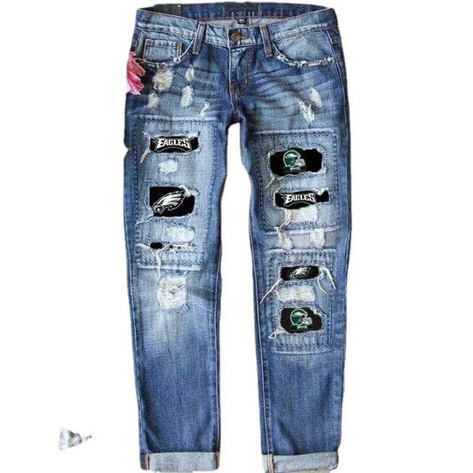 jeans street color splicing dritti