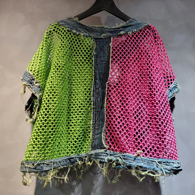 Tuta Street Patchwork Contrast Denim Set