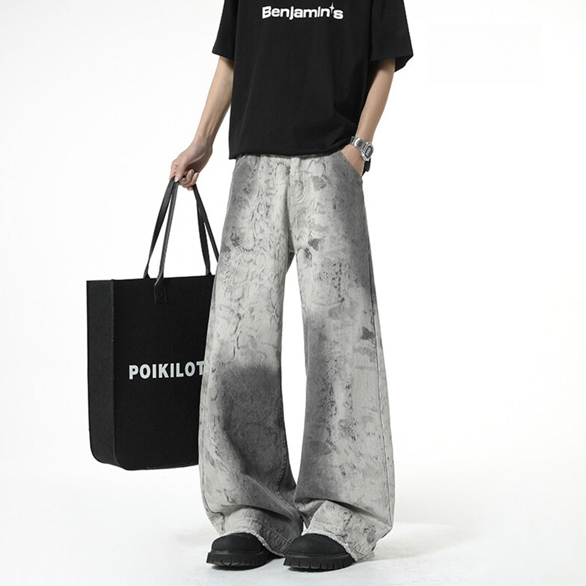 Jeans tie dye gamba larga in denim