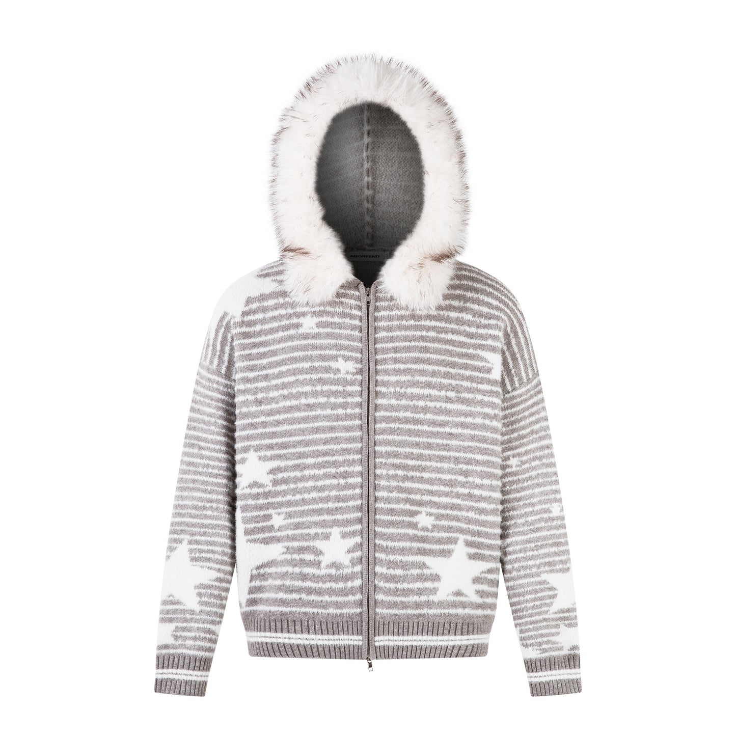 Giacca Uomo Maglia Streetwear con Cappuccio Pelliccia Righe