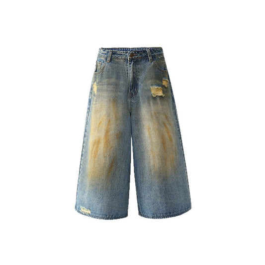 Bermuda denim vintage con strappi e gamba larga