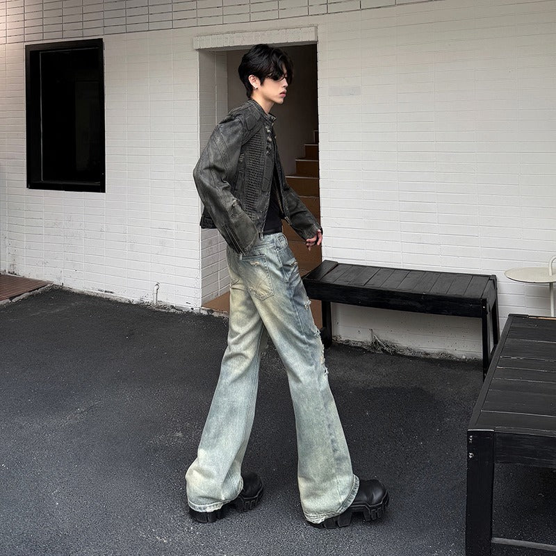 Jeans vintage strappati a gamba dritta ampia