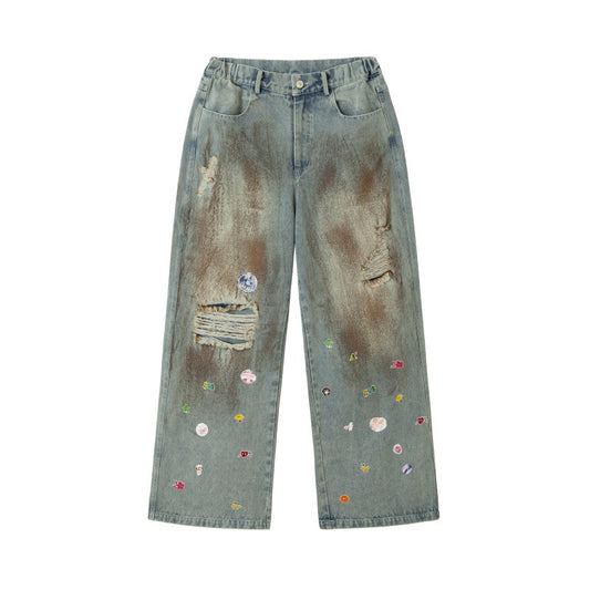 Jeans loose lavaggio ossidato spruzzato
