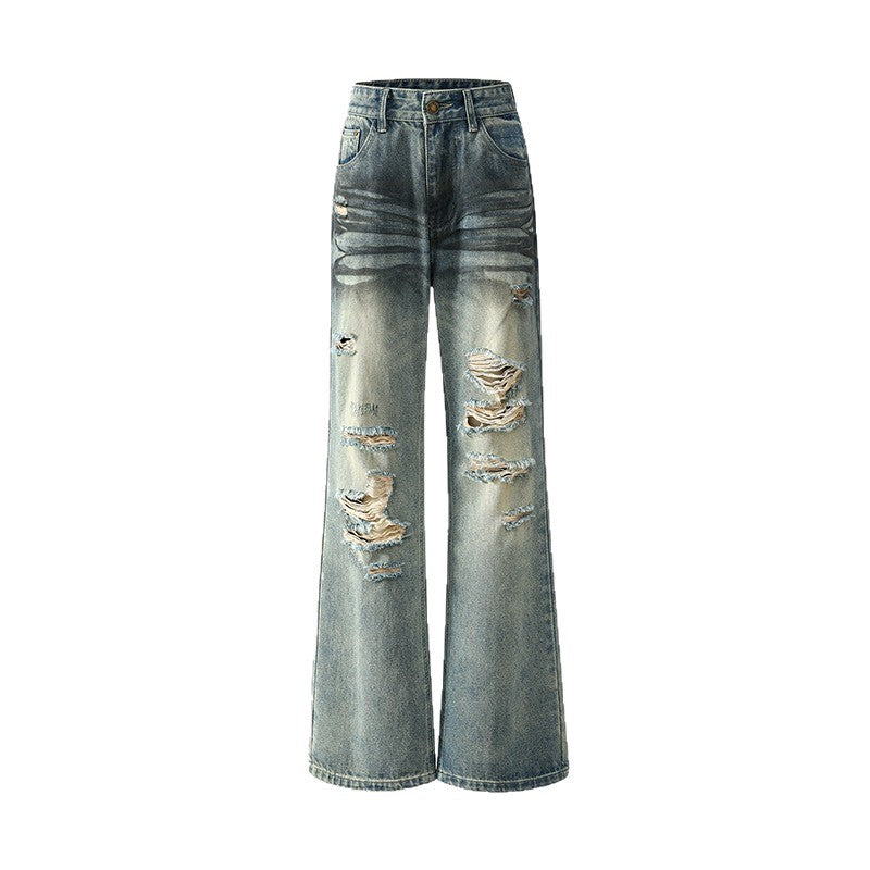 Jeans vintage strappati a gamba dritta ampia