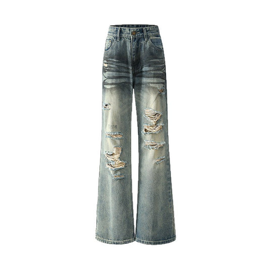 Jeans vintage strappati a gamba dritta ampia