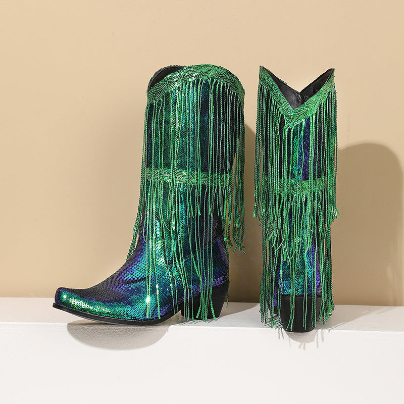 Stivali Bling Fringe Cowboy