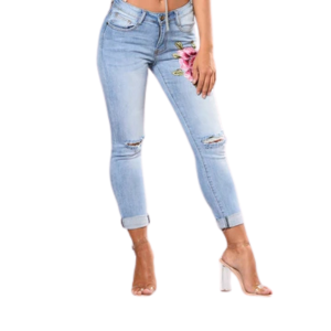 jeans slim ricamati rosa elasticizzati