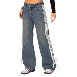 Jeans Gamba Larga Righe Laterali