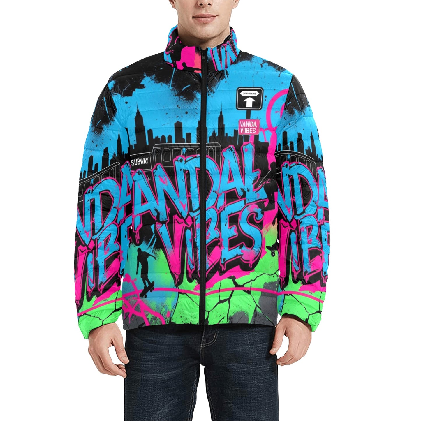 Giacca Bomber Uomo Collezione Vandal Vibes JSHUB – Base nera Stampa All Over