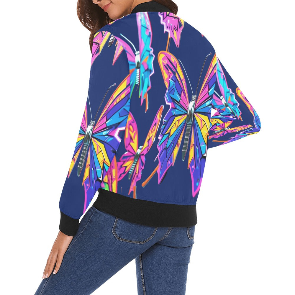 Bomber donna Wings of Noise blu stampa all-over streetwear urbano