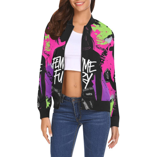 Bomber donna Femme Fury streetwear ribelle con stampa all over