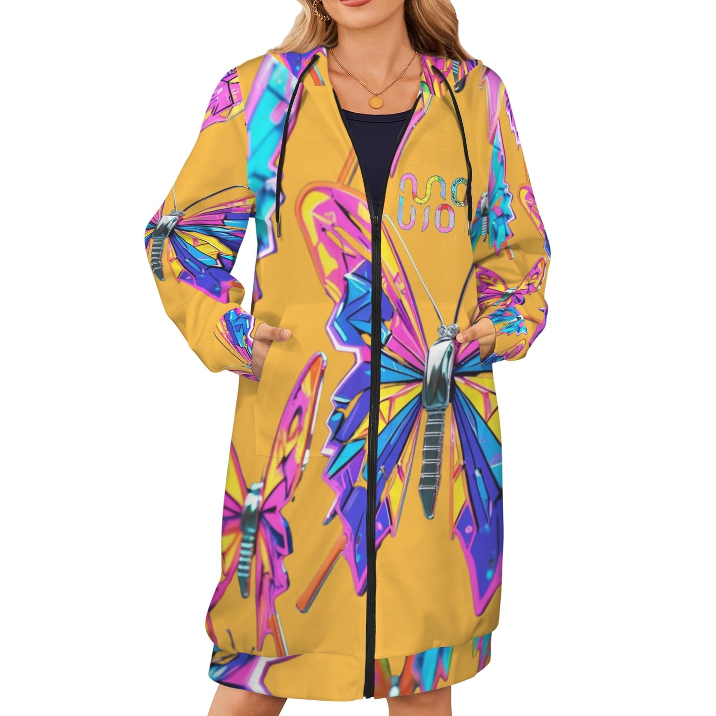 Giacca felpa donna con cappuccio e zip Wings of Noise stampa all-over – 10 varianti colore
