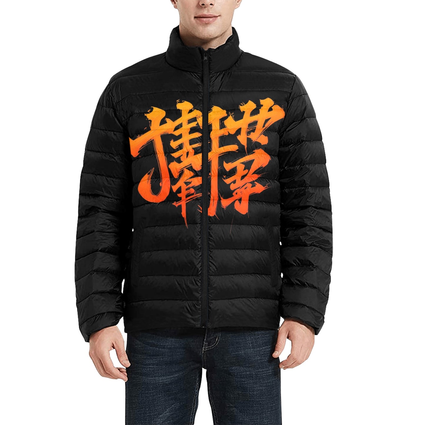 Giacca Bomber Uomo Collezione JSports Mono H18 Black-Orange JSHUB – Base Nera Stampa Centrale Arancio Fluo Sfumato