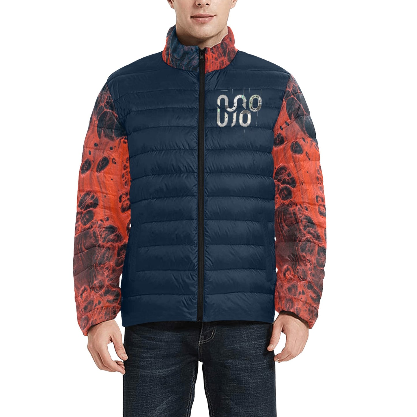 Giacca Bomber Uomo Collezione Concrete Echoes JSHUB – Base Blu Maniche Lava Vulcanica