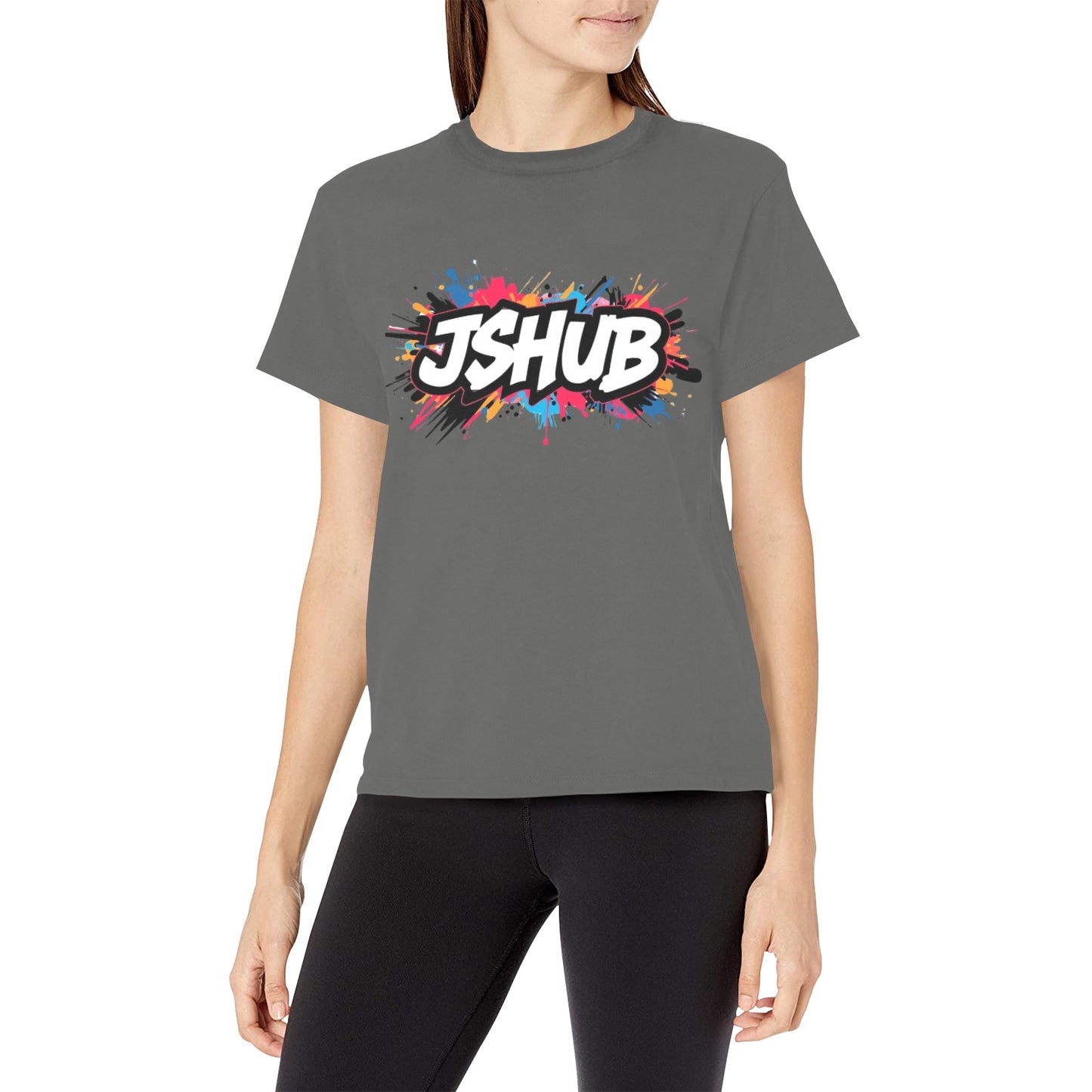 T-shirt Donna JSHub Girocollo Elegante – Stampa All-Over Urban Style