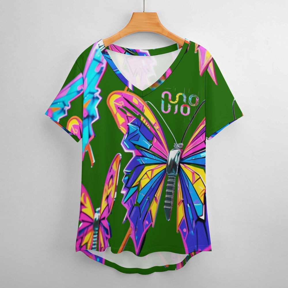 Maglietta donna Wings of Noise scollo a V stampa all-over – 8 varianti colore