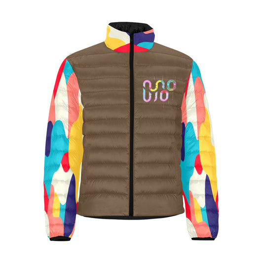 Giacca Bomber Uomo Collezione Concrete Echoes JSHUB – Base Marrone Caffè Logo e Mimetico Multicolor All Over