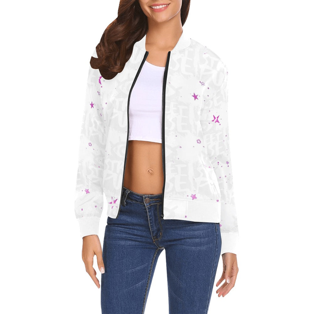Bomber donna JS Street Pulse bianco stampa all over streetwear urbano