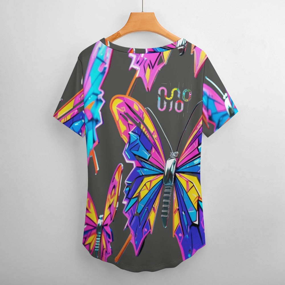 Maglietta donna Wings of Noise scollo a V stampa all-over – 8 varianti colore